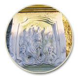 Bild: Seelen im Fegefeuer (Friedhofskreus in Bous/Saar), gestiftet von Abt Michael Stein